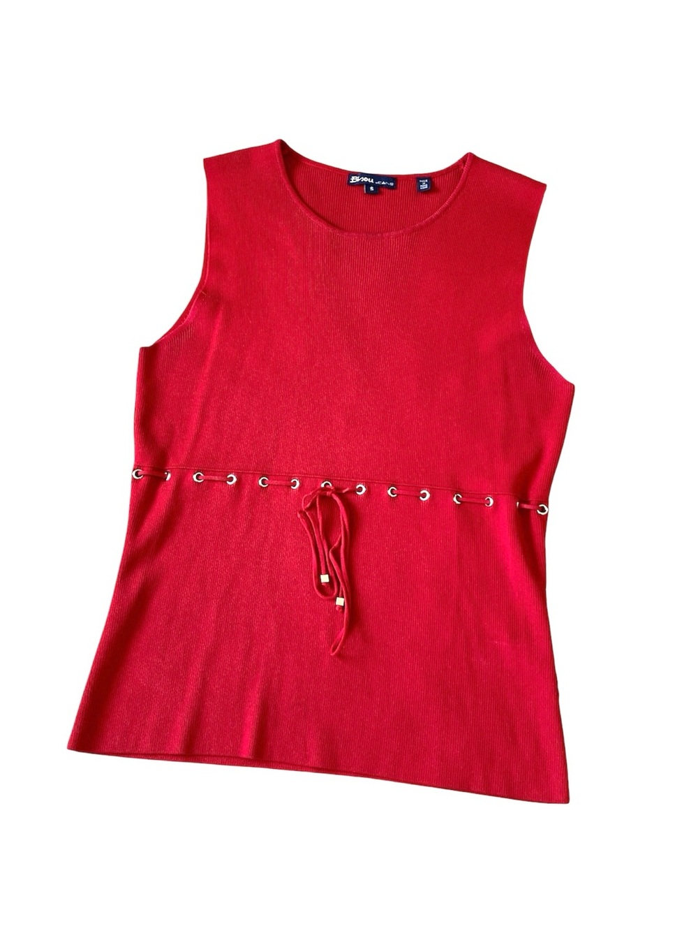 Bisou Jeans Red Ribbed Drawstring Tank - Picture 2 of 7